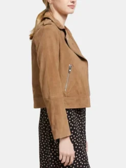 Womens Brown Suede Leather Biker