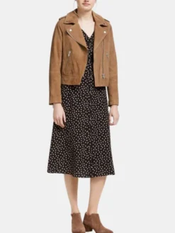 Womens Brown Suede Leather Biker Jacket Biker Style