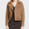 Women’s Brown Suede Leather Biker Jacket Front