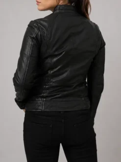 Women’s Lambskin Style Black Cafe Racer Vintage Leather Jacket