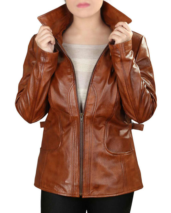 Womens Turn Brown Leather Jacket