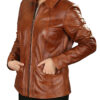 Womens Turn Down Collar Brown Leather Jacket For Sale