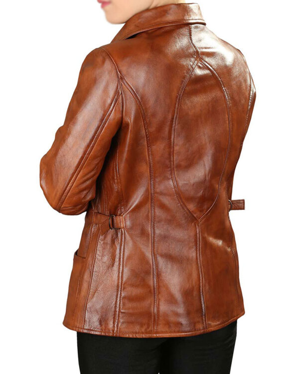 Womens Turn Down Collar Leather Jacket