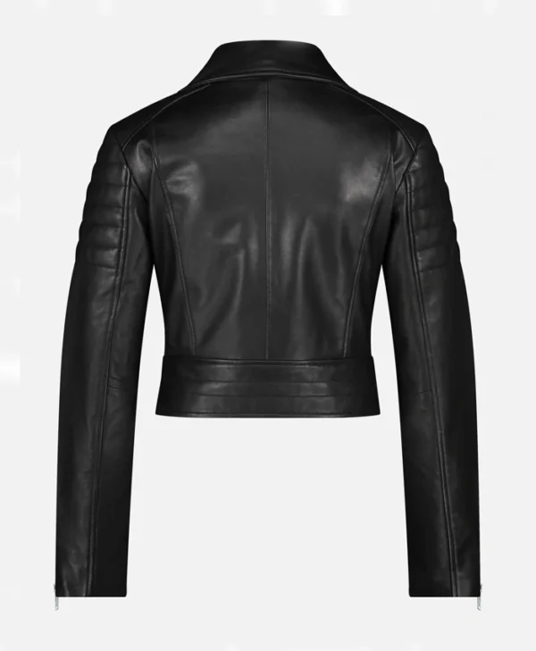 Andrea Women Biker Style Black Leather Jacket Back