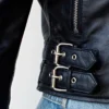Andrea Women Biker Style Black Leather Jacket Belted