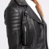 Andrea Women Biker Style Black Leather Jacket Collar