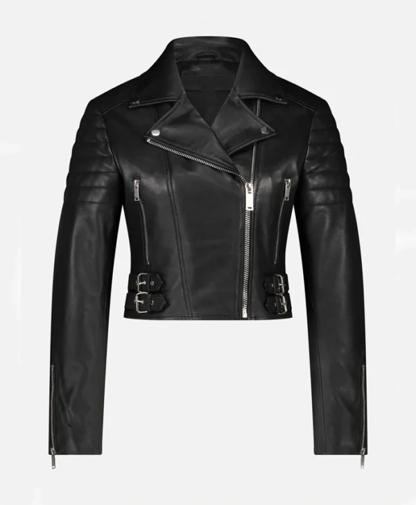 Andrea Women Biker Style Black Leather Jacket Main