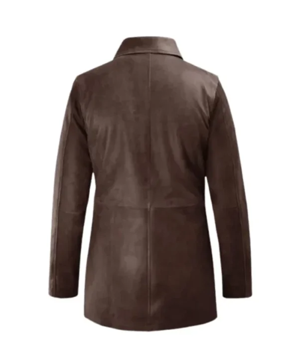 Ashley Mens Brown Leather Overcoat Back