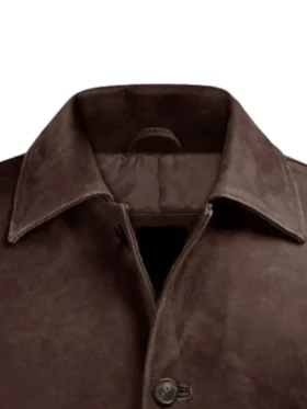 Ashley Mens Brown Leather Overcoat Collar