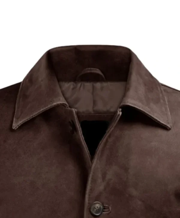 Ashley Mens Brown Leather Overcoat Collar