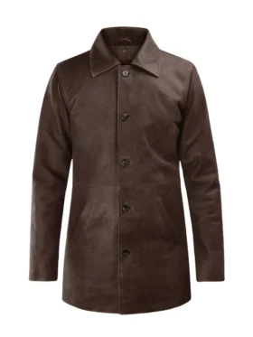 Ashley Mens Brown Leather Overcoat Main