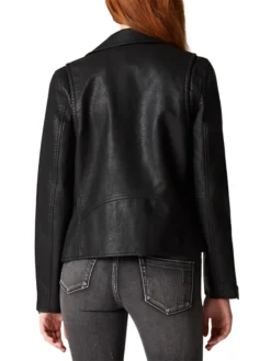 Asymmetrical Black Leather Jacket Womens Back