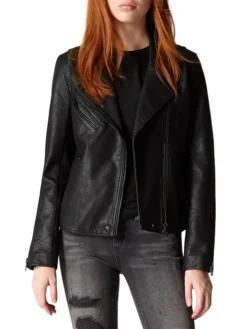 Asymmetrical Black Leather Jacket Womens Main