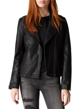 Asymmetrical Black Leather Jacket Womens Main