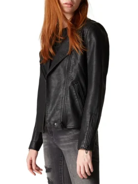 Asymmetrical Black Leather Jacket Womens Side