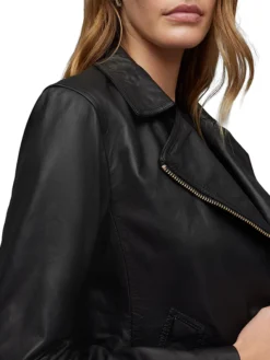 Asymmetrical Causal Womens Black Moto Jacket Collar