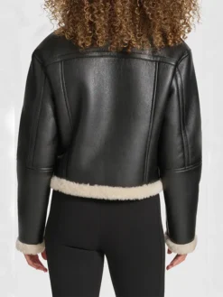 B3 Black Aviator Shearling Coat Womens Back
