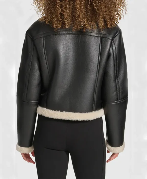 B3 Black Aviator Shearling Coat Womens Back
