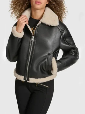 B3 Black Aviator Shearling Coat Womens Main