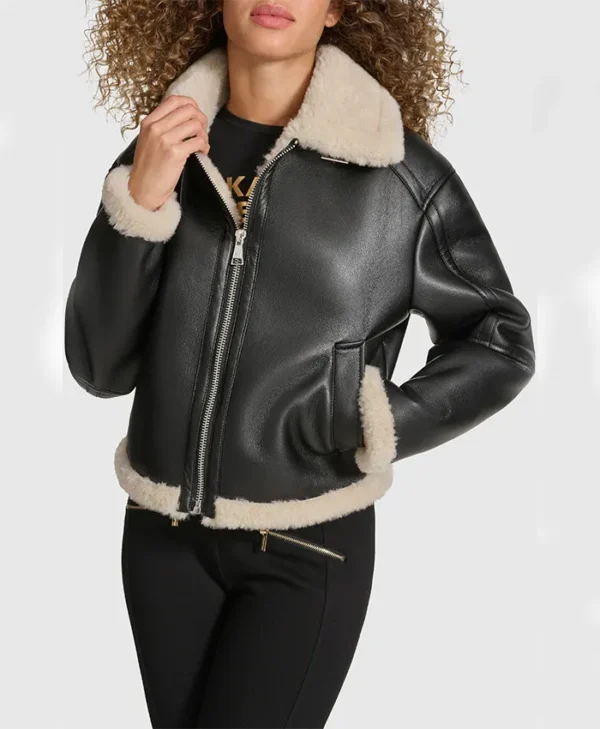 B3 Black Aviator Shearling Coat Womens Main