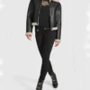 B3 Black Aviator Shearling Coat Womens Stand