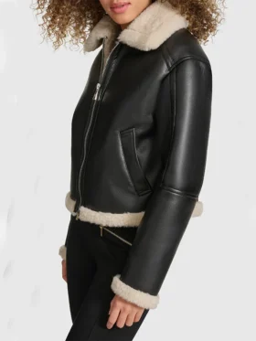 B3 Black Aviator Shearling Coat Womens Zipper