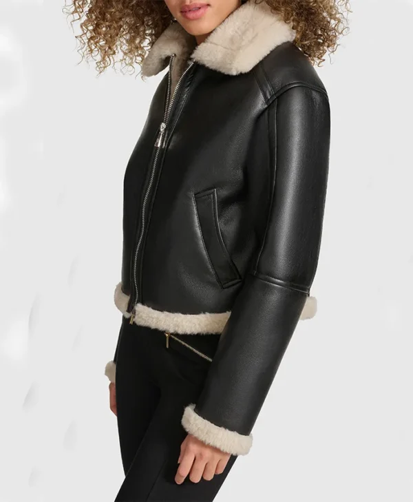 B3 Black Aviator Shearling Coat Womens Zipper