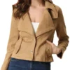 Biker Ladies Tan Suede Jacket Collar
