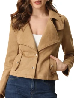 Biker Ladies Tan Suede Jacket Collar