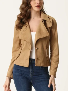 Biker Ladies Tan Suede Jacket Main