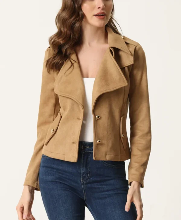 Biker Ladies Tan Suede Jacket Main