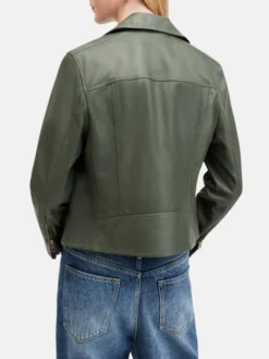 Biker Womens Olive Green Jacket Back