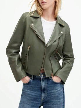 Biker Womens Olive Green Jacket Main