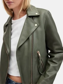 Biker Womens Olive Green Jacket Zipper