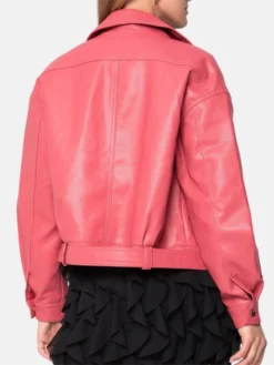 Biker Womens Pink Leather Jacket Back