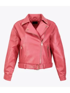 Biker Womens Pink Leather Jacket Sleeves