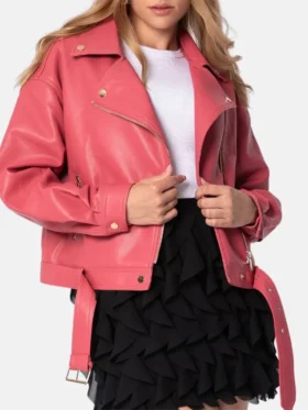 Biker Womens Pink Leather Jacket Style