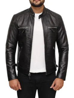 Black Cafe Racer Leather Jacket