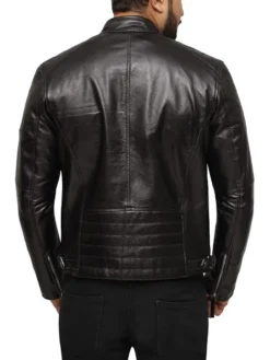 Black Cafe Racer Leather Jacket Back
