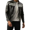 Black Cafe Racer White Striped Leather Jacket