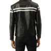 Black Cafe Racer White Striped Leather Jacket Back