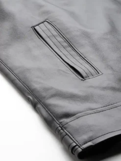 Black Cafe Racer White Striped Leather Jacket Pocket