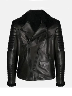 Black Leather Biker Jacket With Fur Collar