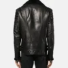 Black Leather Biker Jacket With Fur Collar Back