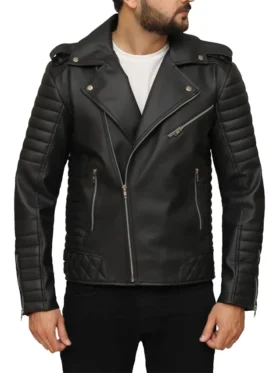 Black Leather Motorcycle Jacket Closure