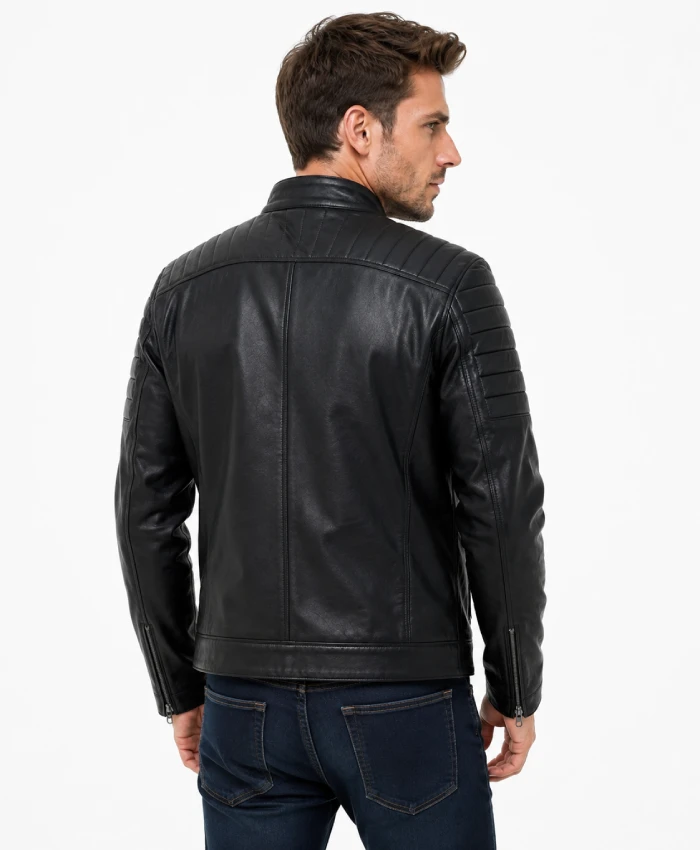Men's Black Leather Motorcycle Jacket