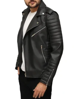Black Leather Motorcycle Jacket Right Side