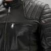 Black Leather Performance Biker Leather Jacket Closeup view