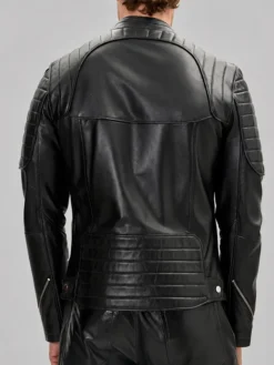 Black Leather Performance Rider Biker Jacket Back View