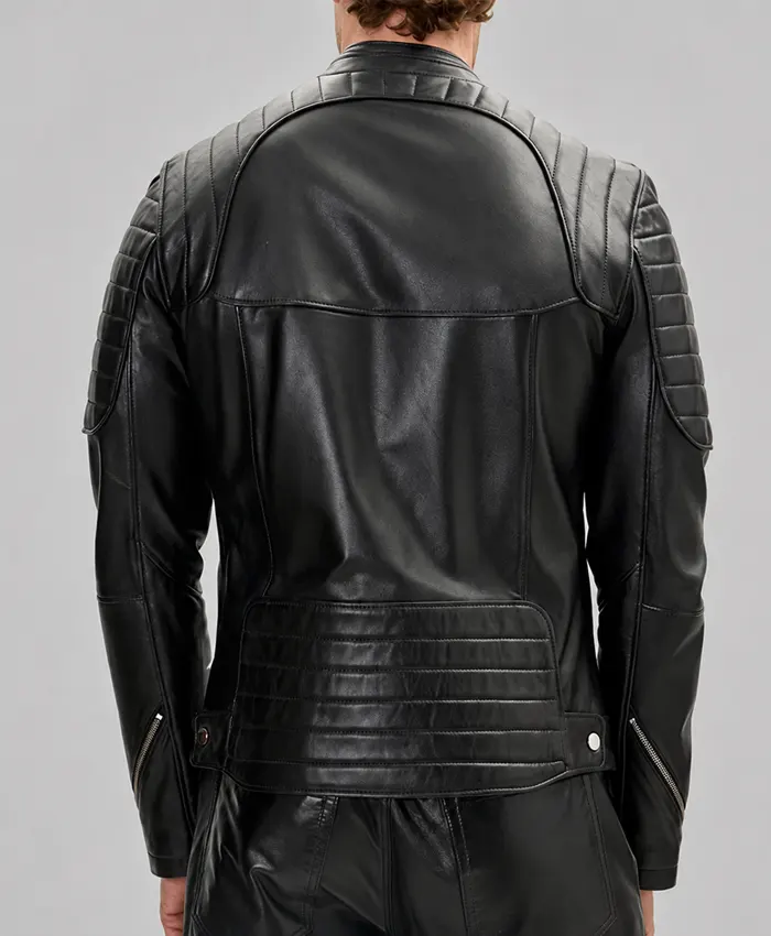 Black Leather Performance Rider Biker Jacket Back View